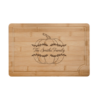 Personalized Thanksgiving Bamboo Cutting Board – Custom Engraved Pumpkin with Family Name Things Engraved
