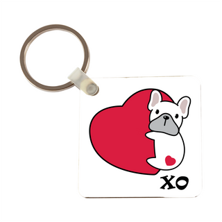 Cute Dog on Heart Square Keychain