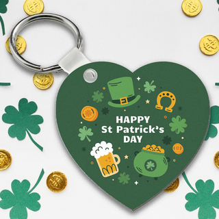 Happy St Patrick's Day Heart Keychain with Print