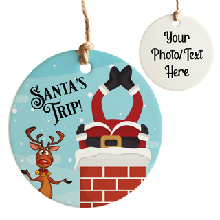 Santa's Trip Custom Ceramic Round Ornament