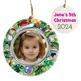 Photo Wreath Custom Ceramic Round Ornament