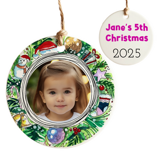 Photo Wreath Custom Ceramic Round Ornament Things Engraved