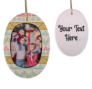 Christmas Wallpaper Frame Oval Shaped Ceramic Ornament