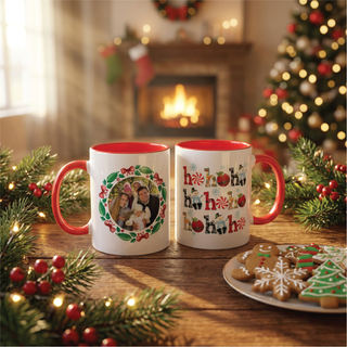 Personalized Double-Sided Christmas Mug with Photo | Red Inlay