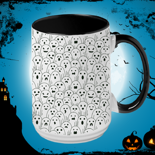 Spooky Ghosts Ceramic Mug with Black Inlay