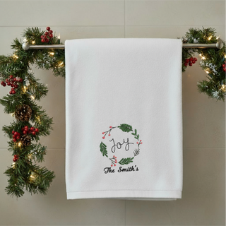 Joy Personalized Oversized Christmas Bath Towel – Custom Embroidered 100% Cotton