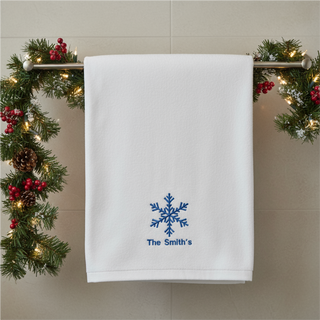 Christmas Snowflake Bath Towel | Personalized Oversized Holiday Towel | Custom Embroidered Cotton Gift