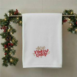 Merry Christmas Bath Towel | Personalized Embroidered Holiday Towel | Custom Cotton Gift