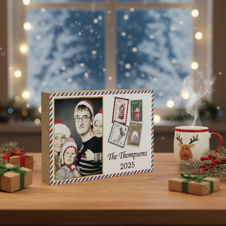 Christmas Card Family Wood Photo Block 5x7 | Personalized Holiday Photo Display | Custom Wood Picture Gift