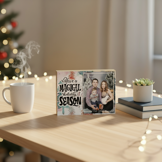Christmas Greeting Photo Block 5x7 | Personalized Wood Picture Gift | Custom Holiday Photo Display