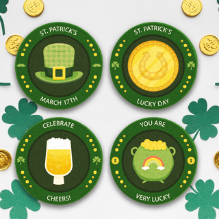 Set of 4 Round Coasters with St Patrick's Day Theme designs