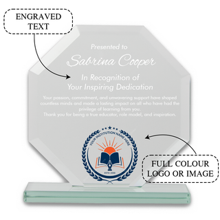 Logo Printed Octagonal Distinction Glass Trophy - Large Things Engraved