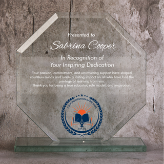 Logo Printed Octagonal Distinction Glass Trophy - Large Things Engraved