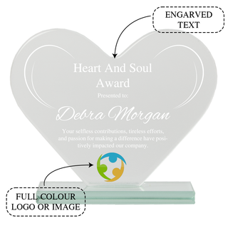 Logo Printed Glass Heart Shaped Award Things Engraved