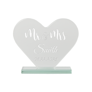 Mr and Mrs Custom Engraved Glass Heart Shaped Wedding Gift