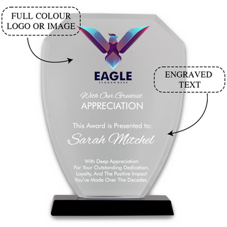 Logo Printed Valiant Shield Glass Award - Large Things Engraved