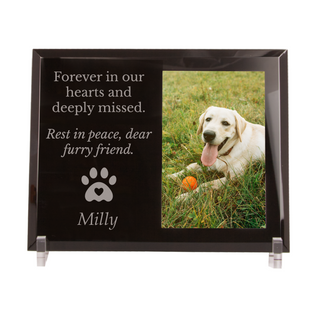 Pet Forever in our Hearts Custom Engraved Black Glass Frame