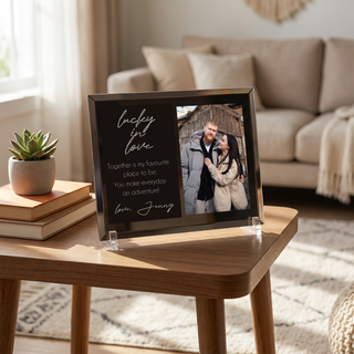 Lucky in Love Black Glass Picture Frame