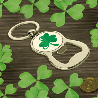 Irish Clover Round Bottle Opener Keychain