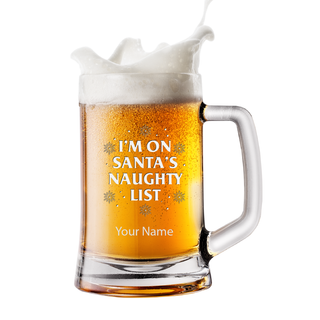 On Santa's Naughty List Engraved Handled Beer Stein 15 oz