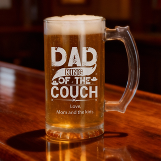 King of the Couch Heavy Beer Mug 16 oz Things Engraved