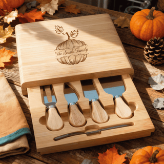 Personalized Thanksgiving Engraved Bamboo Cheese Board Set & Serving Knives Things Engraved