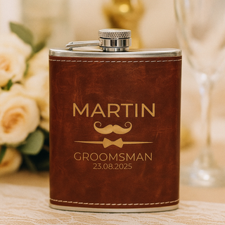 Wedding Groomsman Leather Flask 8 oz