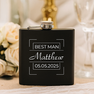 Groomsman Wedding Black Metal Flask 6 oz