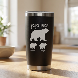 Papa Bear Personalized Coffee Tumbler | BLK