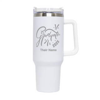 Graduate 2025 Custom Engraved Travel Mug with Handle 40 oz WHT