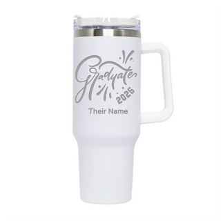 Graduate 2026 Custom Engraved Travel Mug with Handle 40 oz WHT Things Engraved