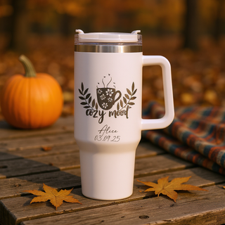 Cozy Mood  Travel Mug with Handle 40 oz WHT