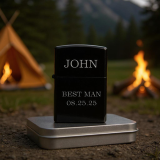 Custom Engraved Flip Top Lighter in Tin Case