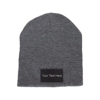 Tuque d'hiver grise avec patch en cuir personnalisable