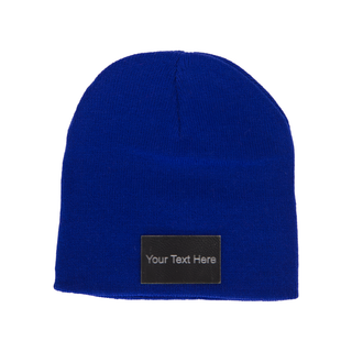 Tuque d'hiver bleu roi avec patch en cuir