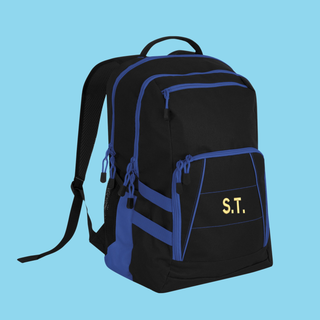 Black & Blue Large Backpack with Custom Embroidery