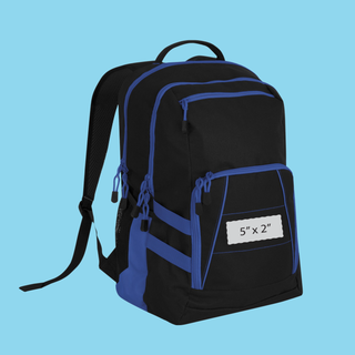 Black & Blue Large Backpack with Custom Embroidery