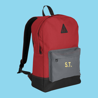 Retro Style Red Backpack with Grey Pocket