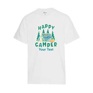 Happy Camper Kids T Shirt WHT