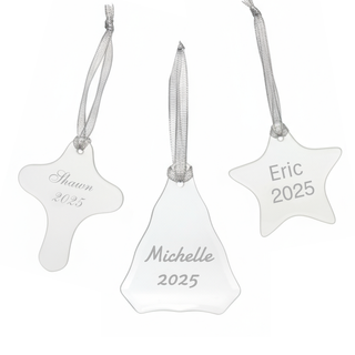 Personalized Glass Christmas Ornaments 3-Pack | Custom Engraved Holiday Tree Decorations | Cross, Star & Tree Things Engraved
