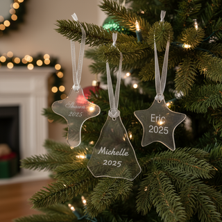 Personalized Glass Christmas Ornaments 3-Pack | Custom Engraved Holiday Tree Decorations | Cross, Star & Tree Things Engraved