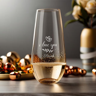 Personalized Engraved Stemless Champagne Flute – "I Love You" with Name Things Engraved