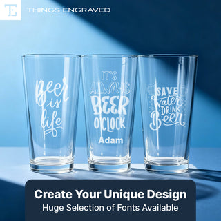 Custom Engraved Classic Beer Pint Glass – Personalized 16oz Barware Gift Things Engraved