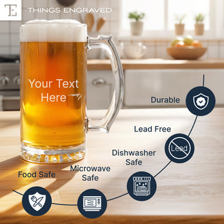 Custom Engraved Heavy Beer Mug – Personalized 16oz Glass Barware Gift Things Engraved