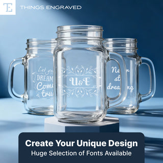 Custom Engraved Mason Jar Glass with Handle – Personalized 16oz Rustic Drinkware Gift Things Engraved
