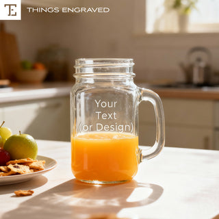 Custom Engraved Mason Jar Glass with Handle – Personalized 16oz Rustic Drinkware Gift Things Engraved