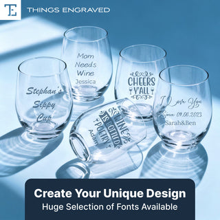 Custom Engraved Stemless Wine Glass – Personalized 15oz Wine Lovers Gift Things Engraved