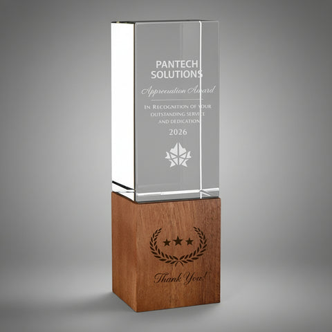 Inspire Crystal & Wood Award with Custom Engraving