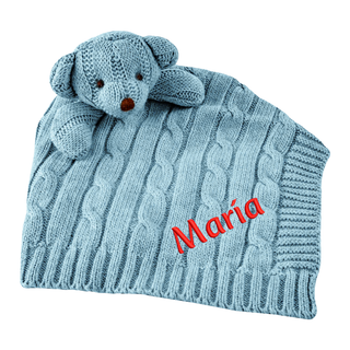 Custom Embroidered Knit Security Blanket with Bear Things Engraved