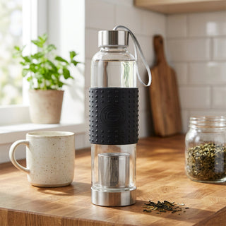 GROSCHE Marino Fruit & Tea Infuser Bottle Matcha Shaker - Black Things Engraved